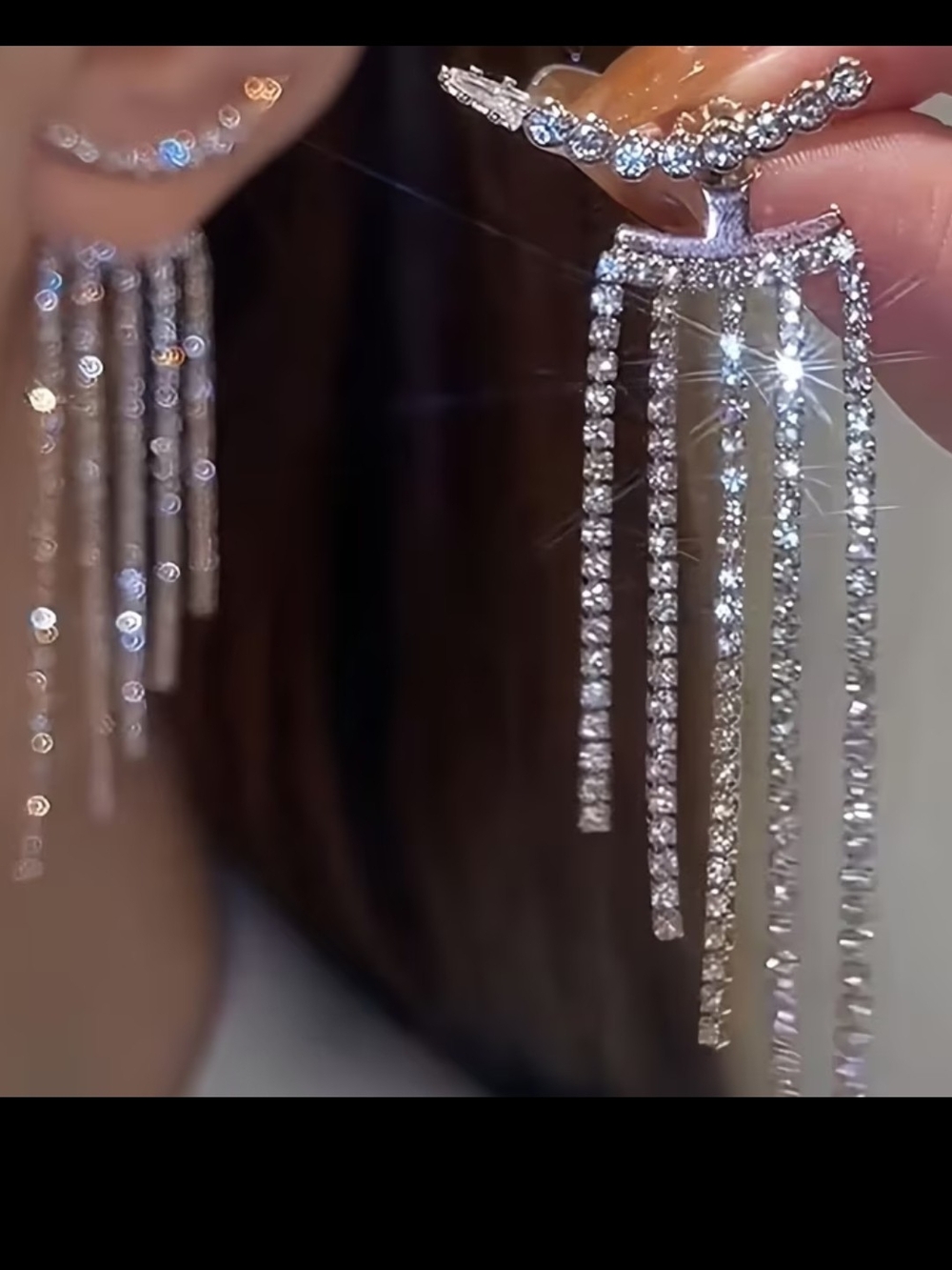 Crystal Fringe Dangle Earrings - Silver